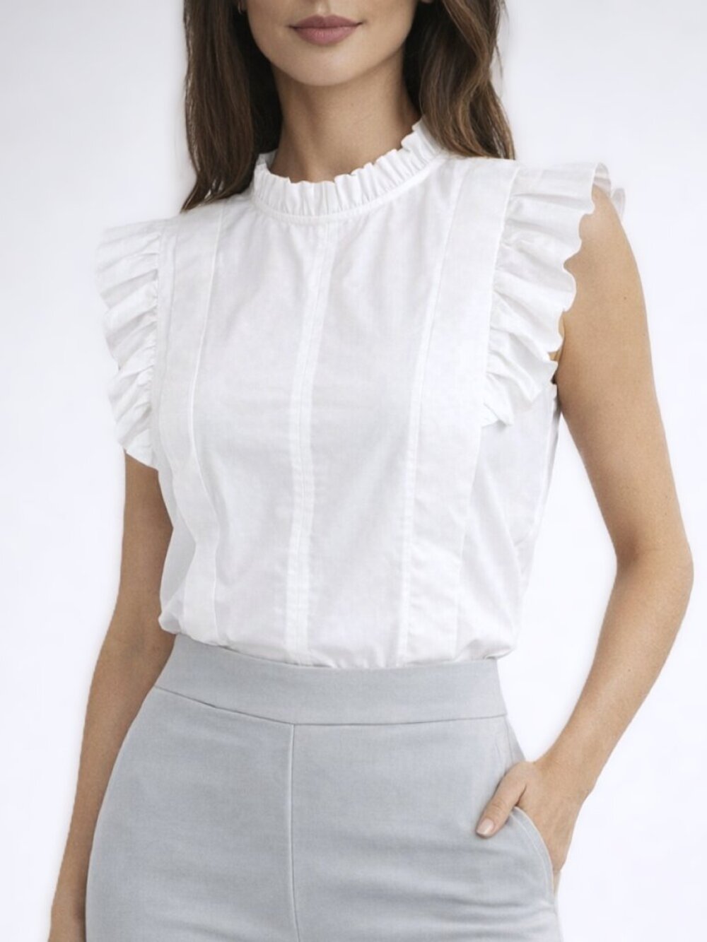 Melissa Nepton White Ruffle Sleeveless Blouse S • Cotton • NWT